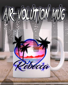 E018 Personalized Airbrush Heart Beach Landscape Ceramic Coffee Mug Design Yours