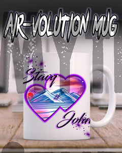 E019 Personalized Airbrush Hearts Mountain Landscape Ceramic Coffee Mug Design Yours