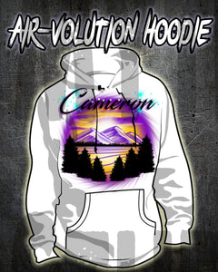 E023 Personalized Airbrush Mountain Sunset Landscape Hoodie Sweatshirt Design Yours