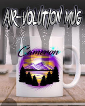 E023 Personalized Airbrush Mountain Sunset Landscape Ceramic Coffee Mug Design Yours