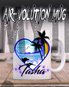 E024 Personalized Airbrush Dolphins Heart Landscape Ceramic Coffee Mug Design Yours