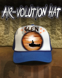 E026 Personalized Airbrush Fishing Landscape Snapback Trucker Hat Design Yours