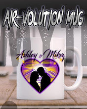 E027 Personalized Airbrush Couple Silhouette Heart Landscape Ceramic Coffee Mug Design Yours