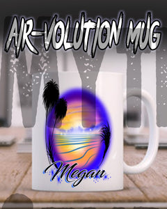E032 Personalized Airbrush Beach Water Scene Ceramic Coffee Mug Design Yours