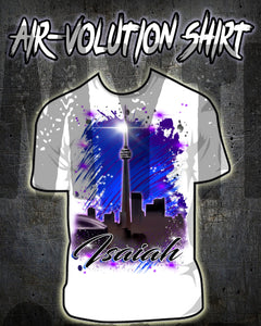 E033 Personalized Airbrush City Scene Kids and Adult Tee Shirt Design Yours