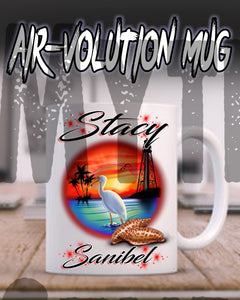 E034 Personalized Airbrush Beach LightHouse Scene Ceramic Coffee Mug Design Yours