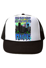 E037 Digitally Airbrush Painted Personalized Custom Urban City Building Landscape    Snapback Trucker Hats