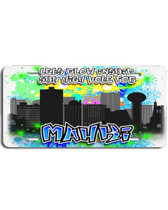 E037 Digitally Airbrush Painted Personalized Custom Urban City Building Landscape    Auto License Plate Tag