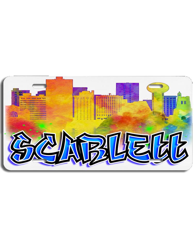 E038 Digitally Airbrush Painted Personalized Custom Urban City Building Landscape    Auto License Plate Tag