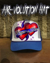 F001 Custom Airbrush Personalized Hearts and Ribbon Snapback Trucker Hat Design Yours