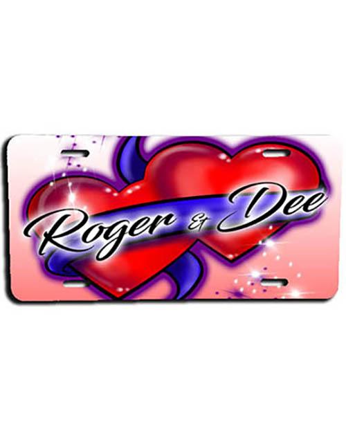 F001 Custom Airbrush Personalized Hearts and Ribbon License Plate Tag Design Yours