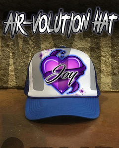 F002 Custom Airbrush Personalized Heart And Ribbon Snapback Trucker Hat Design Yours