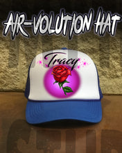 F014 Custom Airbrush Personalized Rose Flower Snapback Trucker Hat Design Yours