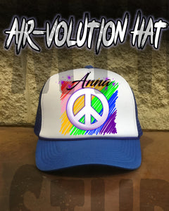 F025 Custom Airbrush Personalized Peace Sign Snapback Trucker Hat Design Yours