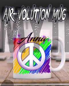 F025 Custom Airbrush Personalized Peace Sign Ceramic Coffee Mug Design Yours