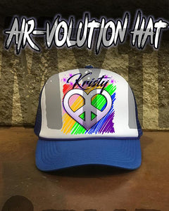 F027 Custom Airbrush Personalized Peace Heart Snapback Trucker Hat Design Yours