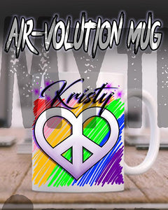 F027 Custom Airbrush Personalized Peace Heart Ceramic Coffee Mug Design Yours