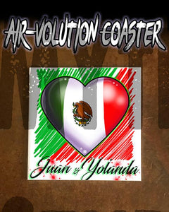 F031 Custom Airbrush Personalized Mexican Flag Heart Ceramic Coaster Design Yours