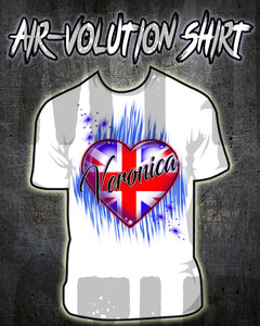 F033 Custom Airbrush Personalized British Flag Heart Tee Shirt Design Yours