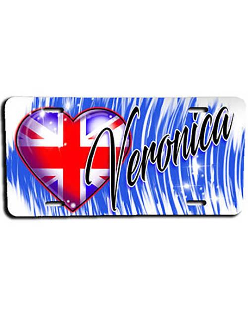 F033 Custom Airbrush Personalized British Flag Heart License Plate Tag Design Yours