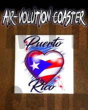 F034 Custom Airbrush Personalized Puerto Rico Flag Heart Ceramic Coaster Design Yours