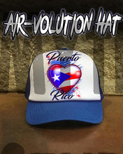 F034 Custom Airbrush Personalized Puerto Rico Flag Heart Snapback Trucker Hat Design Yours
