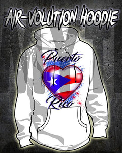 F034 Custom Airbrush Personalized Puerto Rico Flag Heart Hoodie Sweatshirt Design Yours