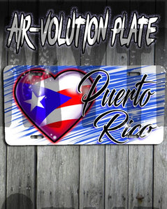 F034 Custom Airbrush Personalized Puerto Rico Flag Heart License Plate Tag Design Yours