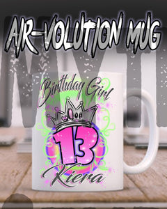 F037 Custom Airbrush Personalized Birthday Girl Crown Ceramic Coffee Mug Design Yours
