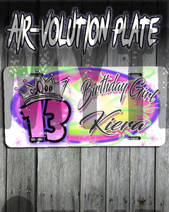 F037 Custom Airbrush Personalized Birthday Girl Crown License Plate Tag Design Yours