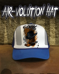 F040 Custom Airbrush Personalized Cowboy Hat And Boots Snapback Trucker Hat Design Yours