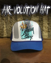 F042 Custom Airbrush Personalized Birthday Boy Crown Snapback Trucker Hat Design Yours