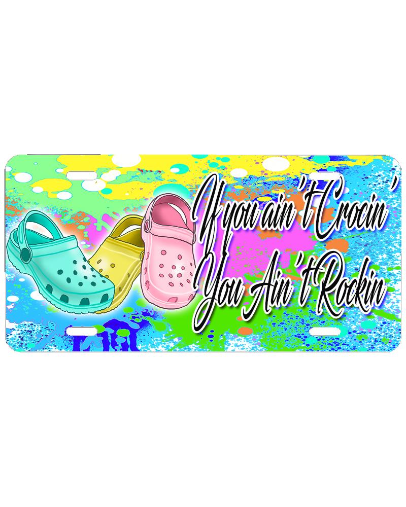 F054 Digitally Airbrush Painted Personalized Custom Croc Flip Flop    Auto License Plate Tag