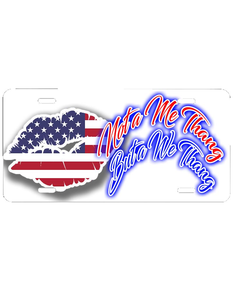 F060 Digitally Airbrush Painted Personalized Custom American Flag Lips    Auto License Plate Tag