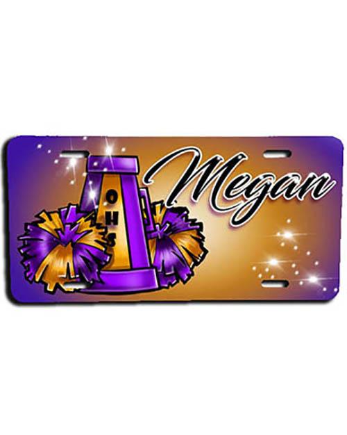 G005 Personalized Airbrush Cheer Pom Pom License Plate Tag Design Yours