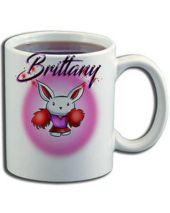 G009 Personalized Airbrush Cheer Bunny Pom Pom Ceramic Coffee Mug Design Yours