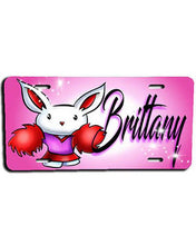 G009 Personalized Airbrush Cheer Bunny Pom Pom License Plate Tag Design Yours