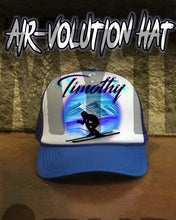 G015 Personalized Airbrush Skiing Snapback Trucker Hat Design Yours