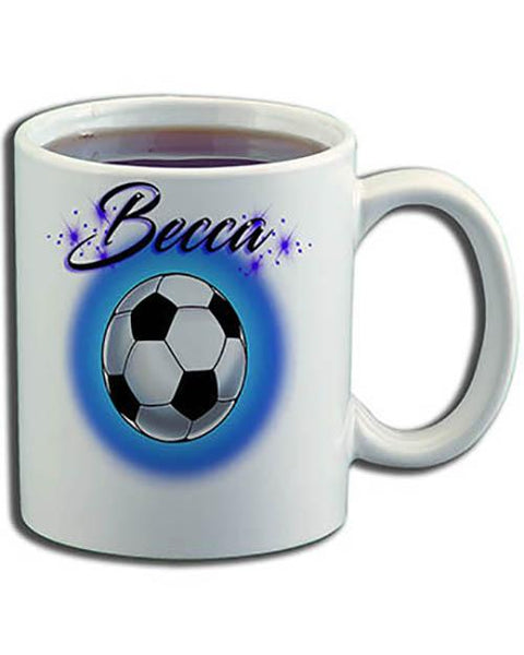 G022 Personalized Airbrush Soccer Ball Ceramic Coffee Mug Design Yours