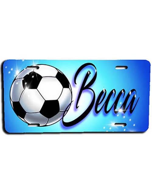 G022 Personalized Airbrush Soccer Ball License Plate Tag Design Yours