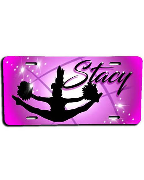 G029 Personalized Airbrush Cheerleading License Plate Tag Design Yours