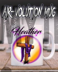 H003 Custom Airbrush Personalized Christian Cross Ceramic Coffee Mug Design Yours