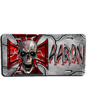 H007 Custom Airbrush Personalized Wicked Skull Maltese Cross License Plate Tag Design Yours