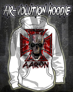 H007 Custom Airbrush Personalized Wicked Skull Maltese Cross Hoodie Sweatshirt Design Yours