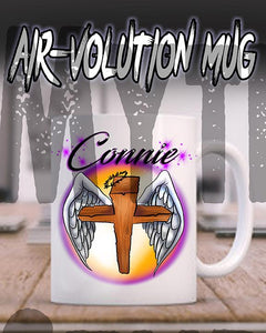 H010 Custom Airbrush Personalized Angel Wings Christian Cross Ceramic Coffee Mug Design Yours
