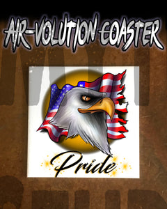 I003 Personalized Airbrush American Flag Bald Eagle Ceramic Coaster Design Yours