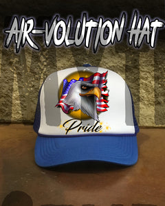 I003 Personalized Airbrush American Flag Bald Eagle Snapback Trucker Hat Design Yours