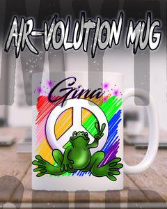 I009 Personalized Airbrush Peace Frog Ceramic Coffee Mug Design Yours