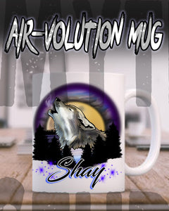 I011 Personalized Airbrush Howling Wolf Ceramic Coffee Mug Design Yours