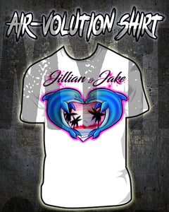 I018 Personalized Airbrush Dolphin Heart Tee Shirt Design Yours